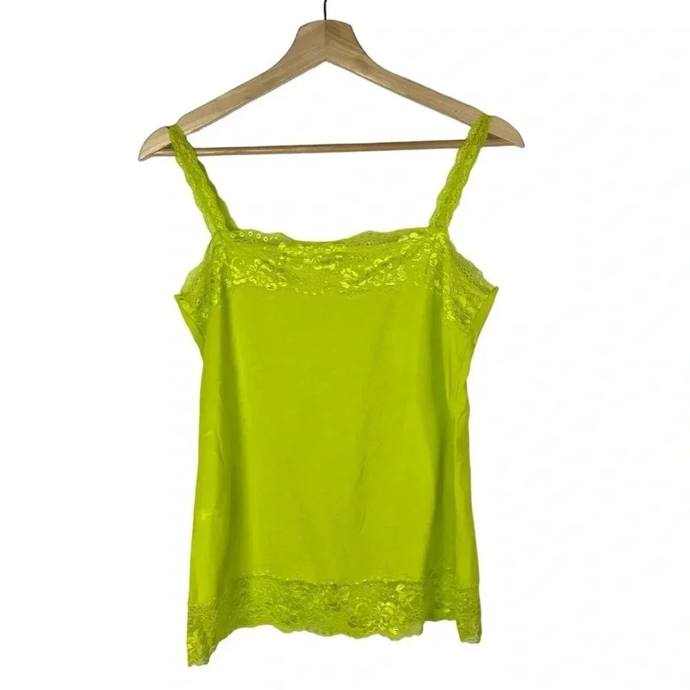 Coldwater Creek Lime Green Lace Trim Square Neck Cami Tank Top XS